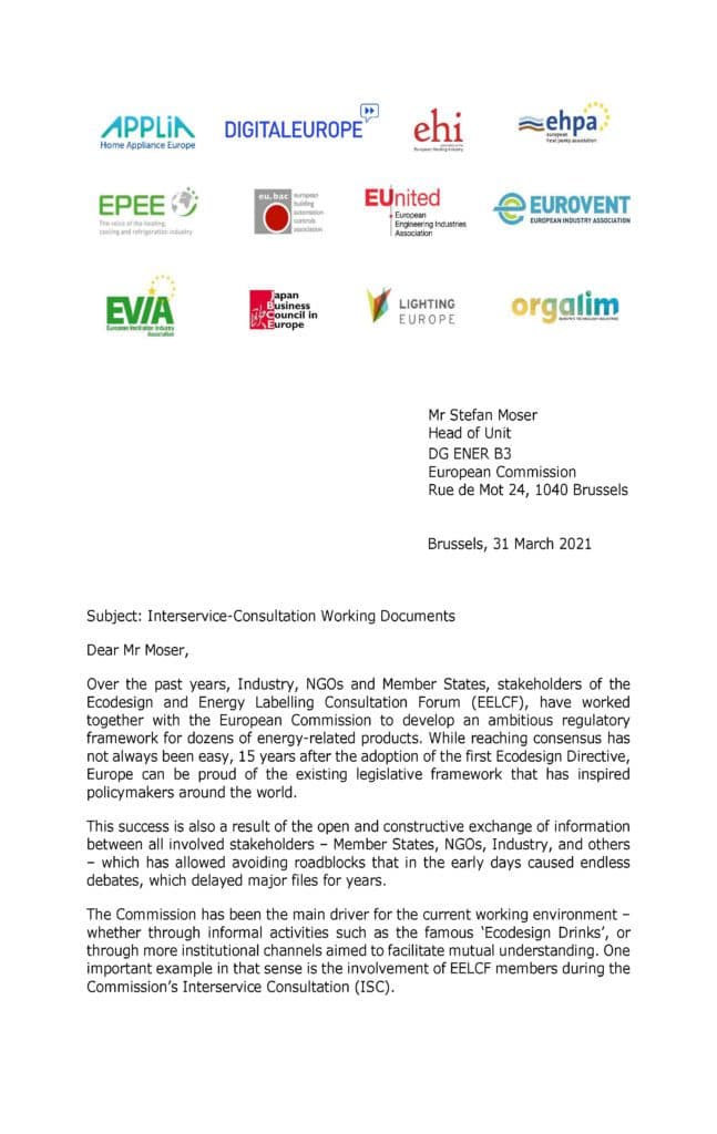 Joint Industry Letter to DG ENER on Inter-Service Consultation Working Documents