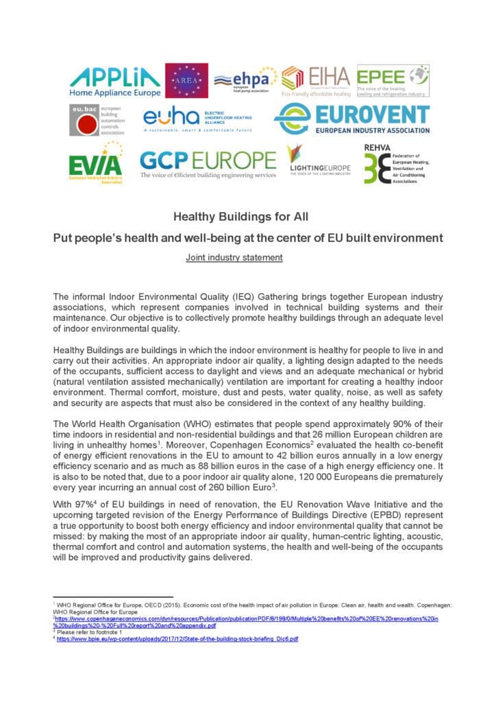 IEQ Gathering Joint Statement – Healthy Buildings for All