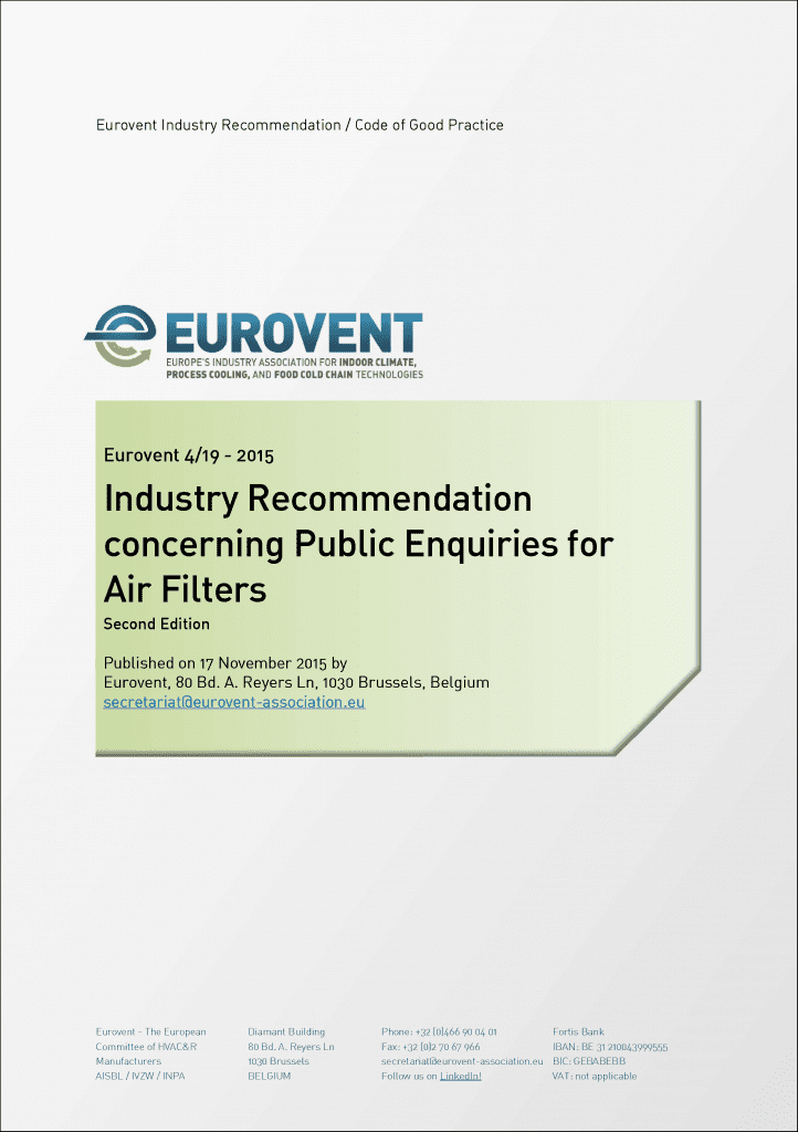 Eurovent 4/19: Industry Recommendation concerning Public Enquiries for Air Filters