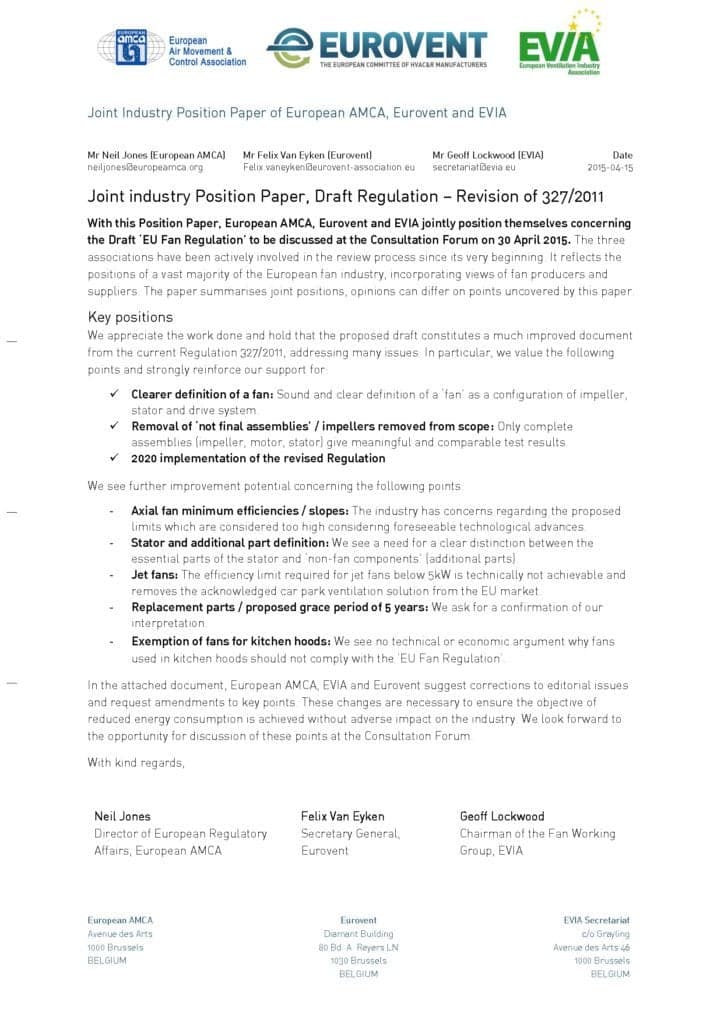 EVIA-Eurovent-AMCA – Joint Comments – EU3272011