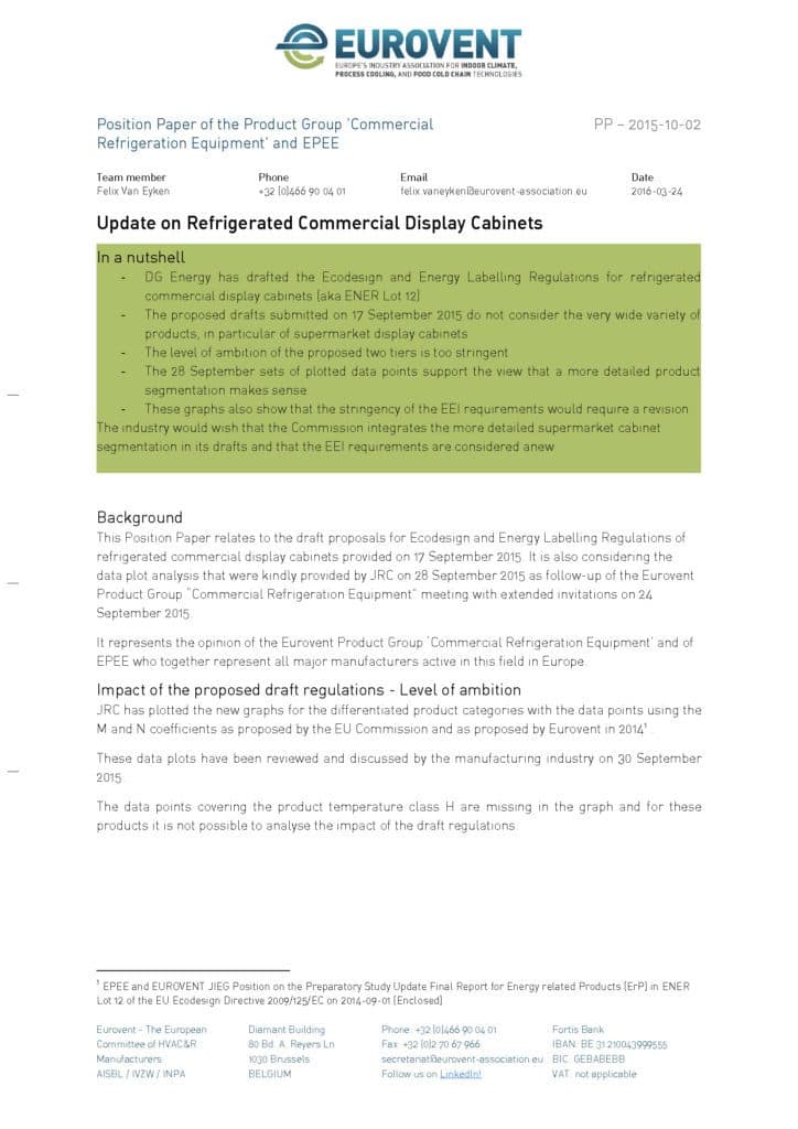 Update on Refrigerated Commercial Display Cabinets
