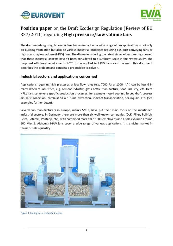 Eurovent-EVIA Position on HPLV fans