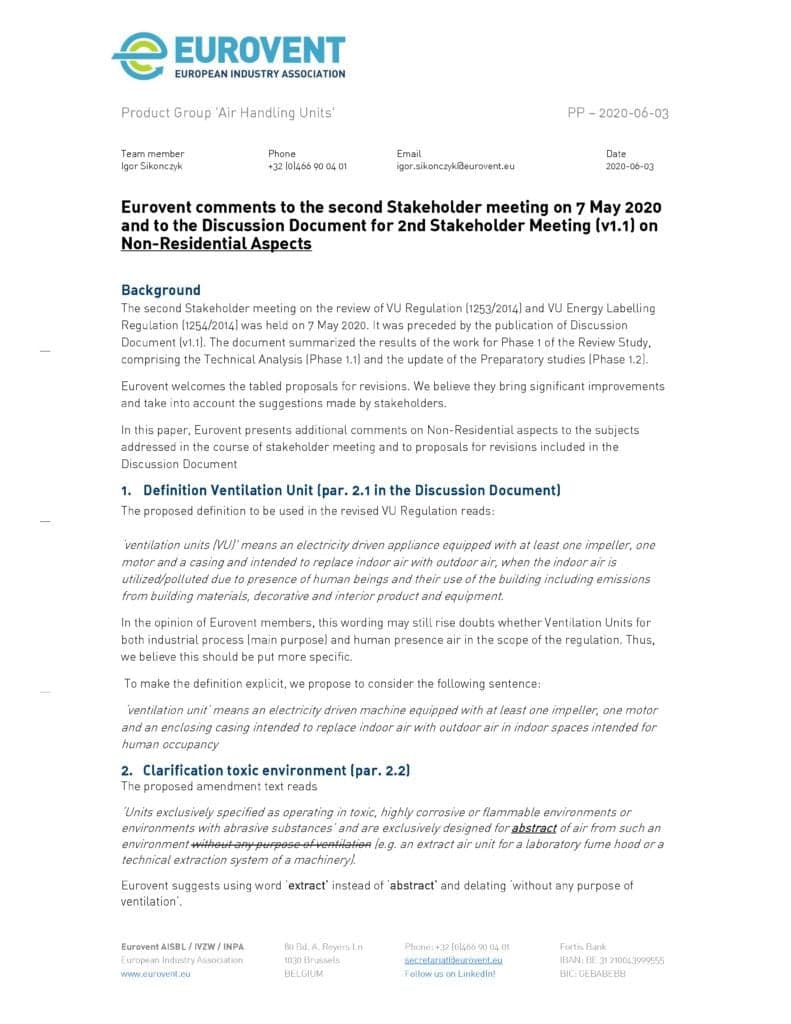 Eurovent comments to 2nd SH – VU Regulation review – NRVU aspects