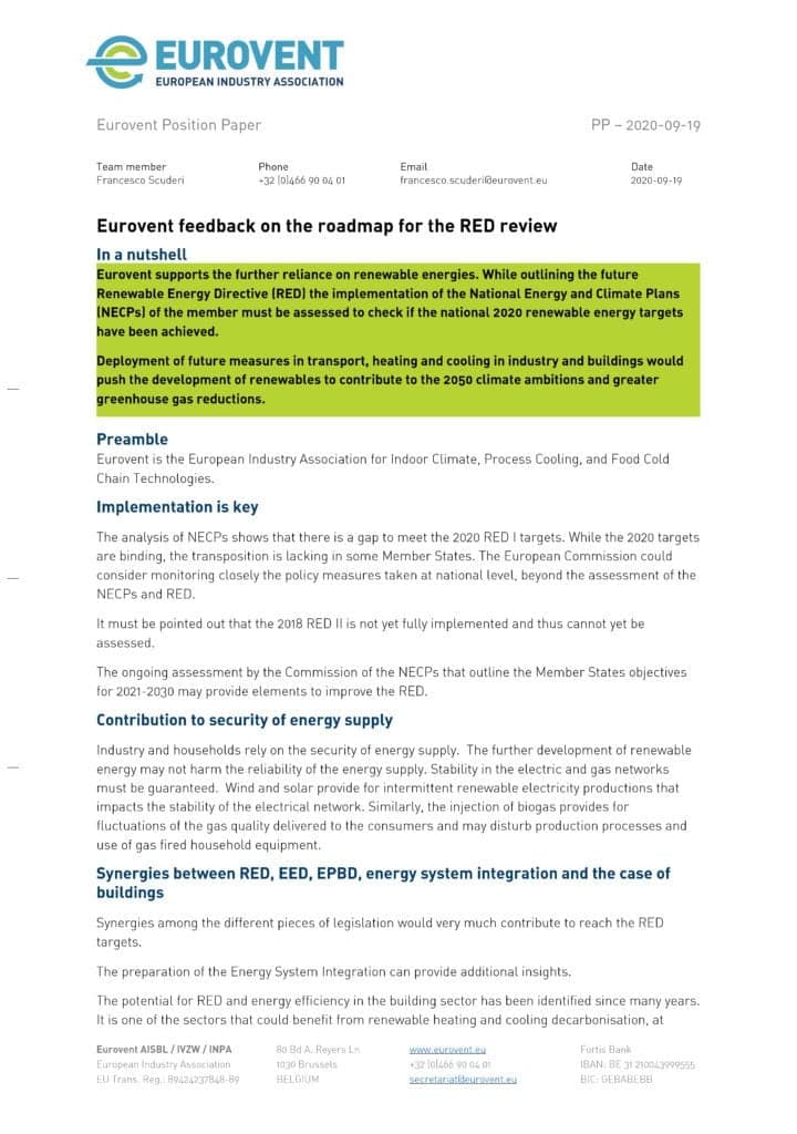 Eurovent feedback on the roadmap for the RED review