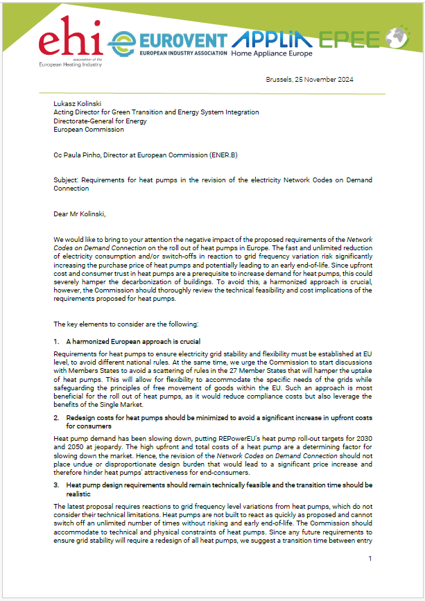 Joint letter on Network Codes on Demand Connection