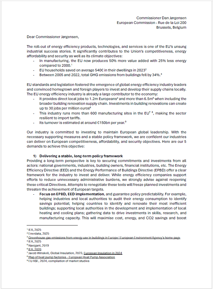 Joint industry statement ahead of the High level Dialogue on Energy Efficiency