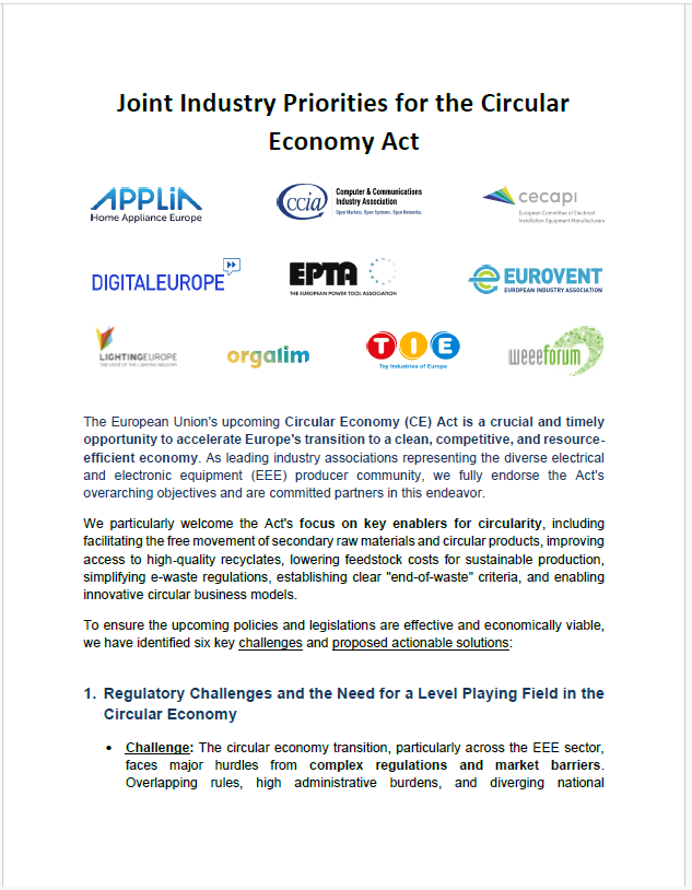 Joint Industry Priorities for the Circular Economy Act