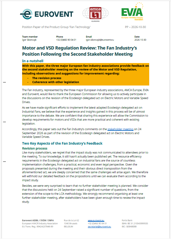 Eurovent feedback on Motor and VSD Regulation Review