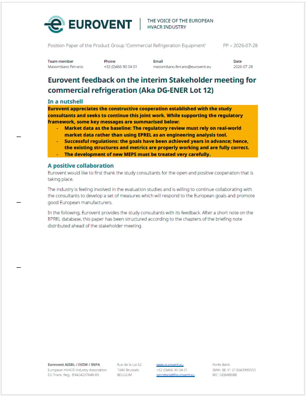Eurovent feedback on the interim Stakeholder meeting for commercial refrigeration