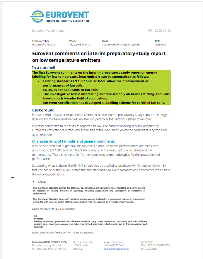 Eurovent comments on interim preparatory study report on low temperature emitters