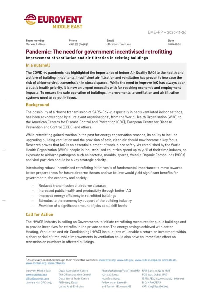 Pandemic: The need for government incentivised retrofitting