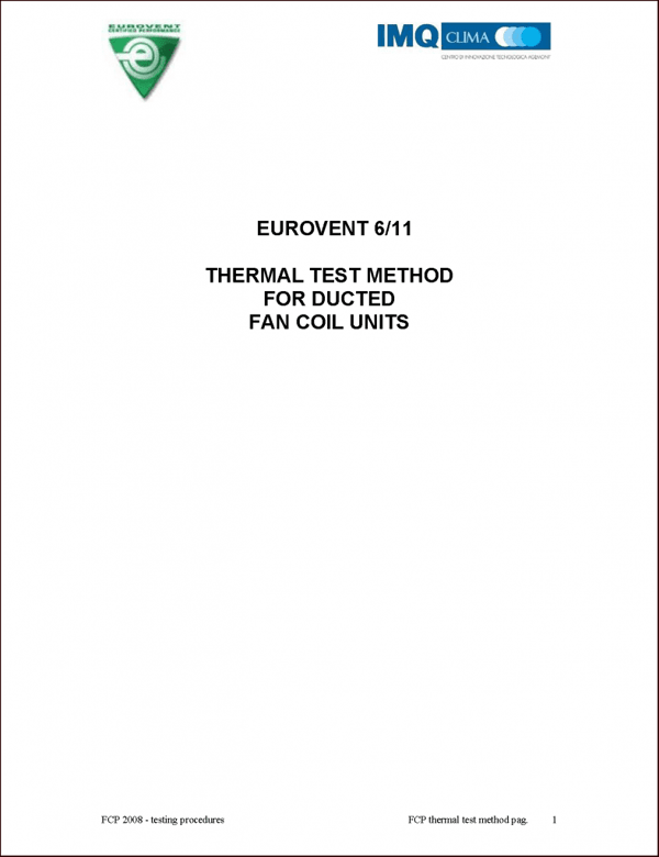 Eurovent 6/11: Thermal test method for ducted fan coil units
