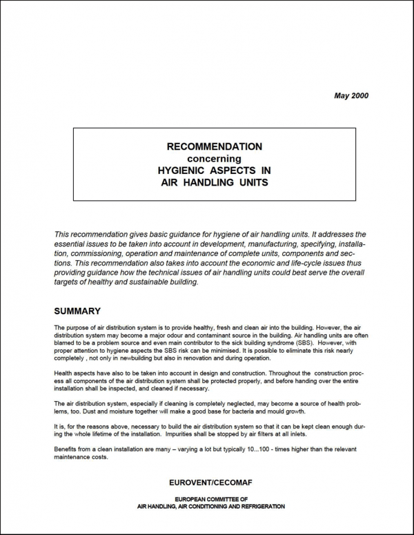 Eurovent 6/14: Hygienic aspects in air handling units