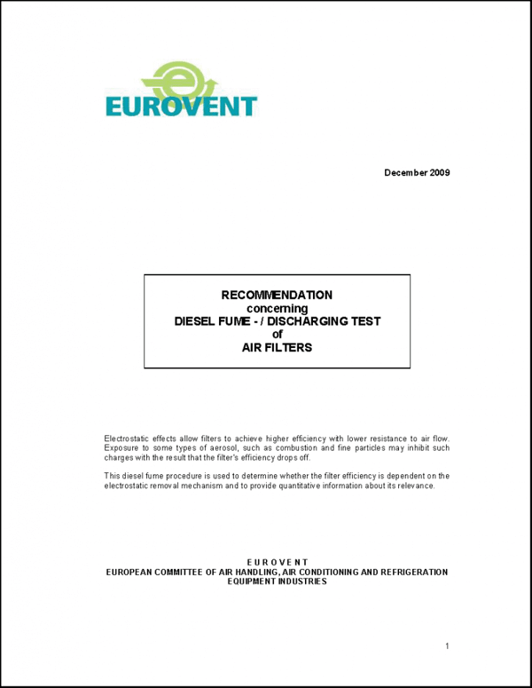 Eurovent 4/18: Recommendation concerning Diesel Fume: Discharging Test of Air Filters