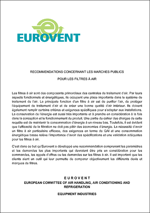 Eurovent 4/19: Recommendations concernant les marches publics Pour les filtres à air