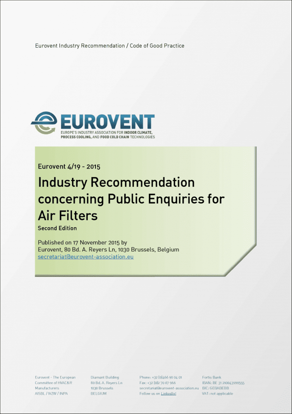 Eurovent 4/19: Recommandations concernant les marches publics pour les filtres à air