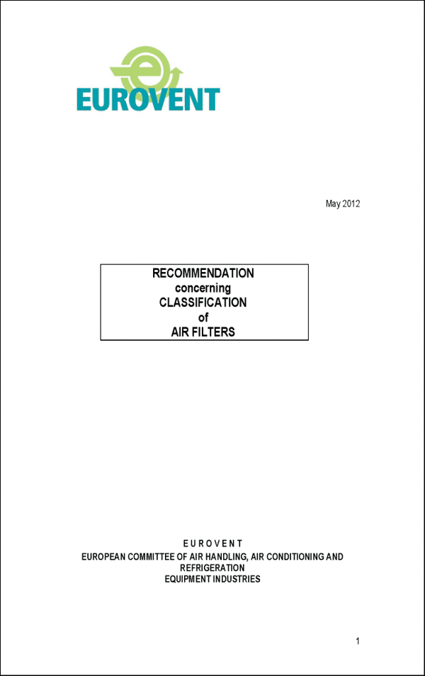 Eurovent 4/20: Recommendation concerning classification of air filters