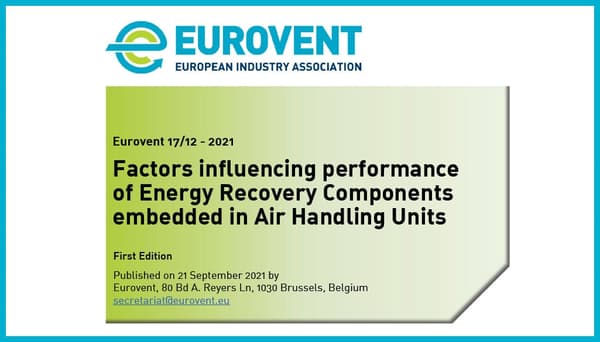 Eurovent releases Recommendation on performance of Energy Recovery Components in Air Handling Units