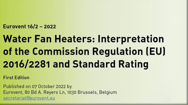 New Eurovent Recommendation on Water Fan Heaters