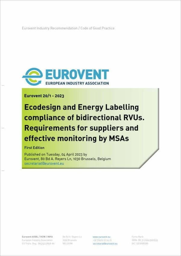 Eurovent 20/1: Ecodesign and Energy Labelling compliance of bidirectional RVUs