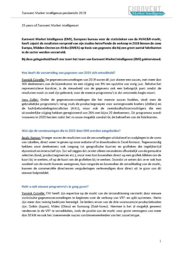 25 jaar Eurovent Market Intelligence