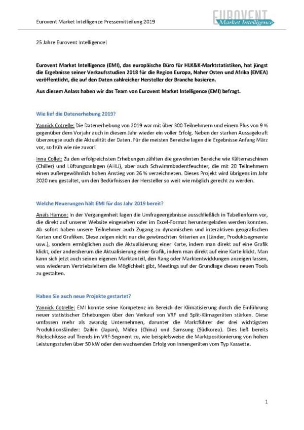 25 Jahre Eurovent Market Intelligence
