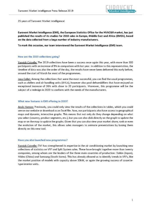 25 years of Eurovent Market Intelligence
