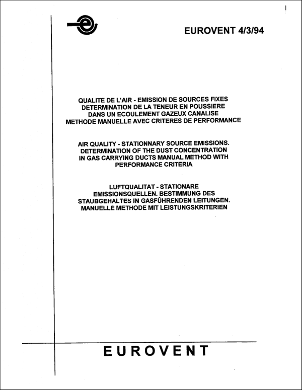 Eurovent 4/3: Determination of the dust concentration in gas carrying ducts