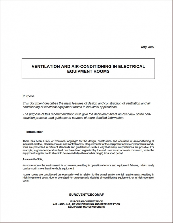 Eurovent 6/12: Ventilation and air-conditioning in electrical equipment rooms