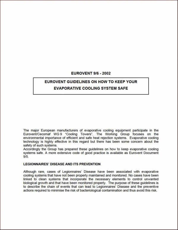 Eurovent 9/6: Eurovent guidelines on how to keep your evaporative cooling system safe