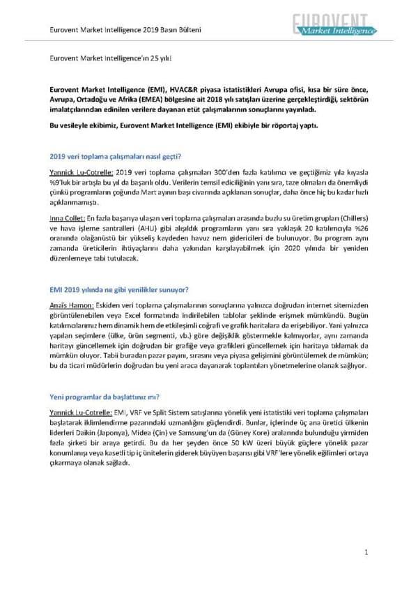 Eurovent Market Intelligence’ın 25 yılı