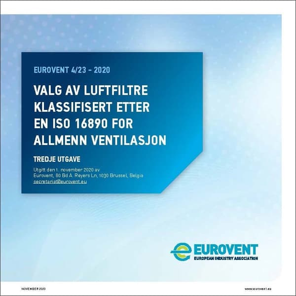 Eurovent 4/23: Valg av luftfiltre klassifisert etter EN ISO 16890 for allmenn ventilasjon