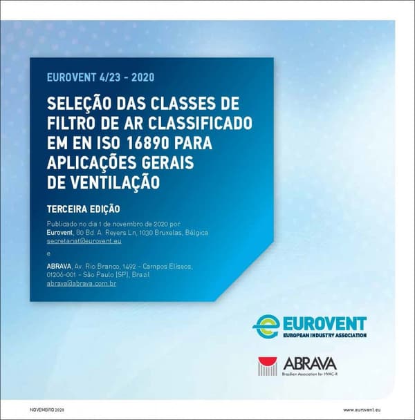 Eurovent 4/23: Selecao das classes de filtro de ar classificado em en iso 16890 para aplicacoes gerais de ventilacao