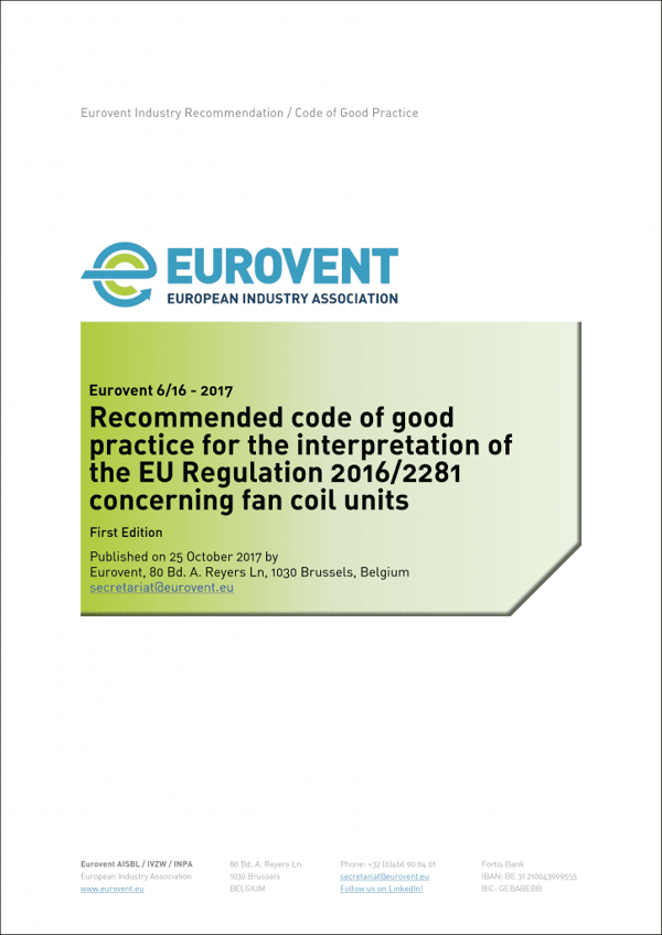 Eurovent 6/16: Interpretation of the EU Regulation 2016/2281 concerning fan coil units