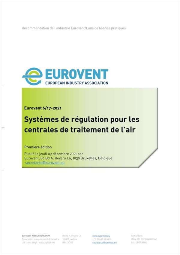 Eurovent 6/17: Systèmes de régulation pour les centrales de traitement de l’air