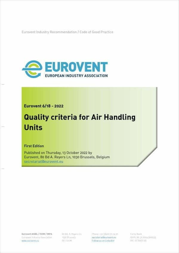 Eurovent 6/18: Quality criteria for Air Handling Units