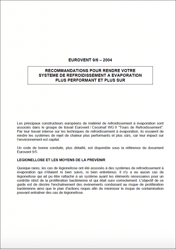 Eurovent 9/6: Recommandations pour rendre votre système de refroidissement a evaporation plus performant et plus sur