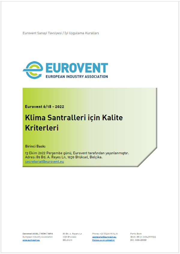 Eurovent 6/18: Klima Santralleri icin Kalite Kriterleri