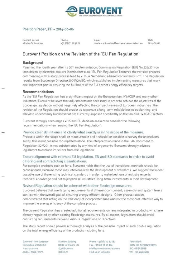 Eurovent Position on the EU Fan Regulation