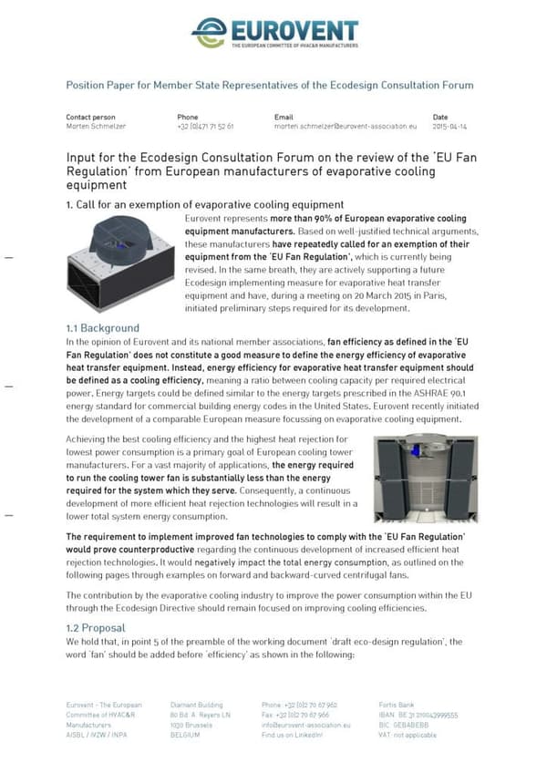 Input for the Consultation Forum on the fan review from evaporative cooling equipment manufacturers