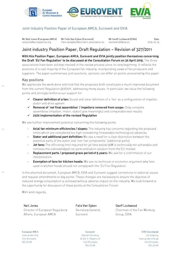 EVIA-Eurovent-AMCA – Joint Comments – EU3272011