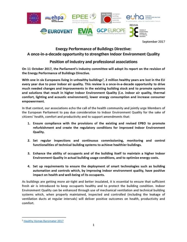 Joint position – Indoor Environment Quality – September 2017
