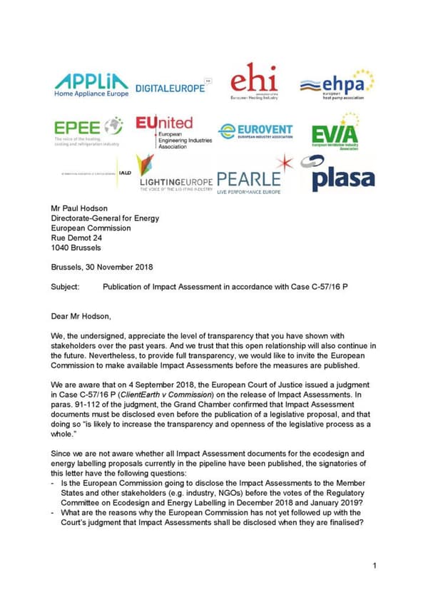 Joint Industry Letter to Paul Hodson on Impact Assessment disclosure