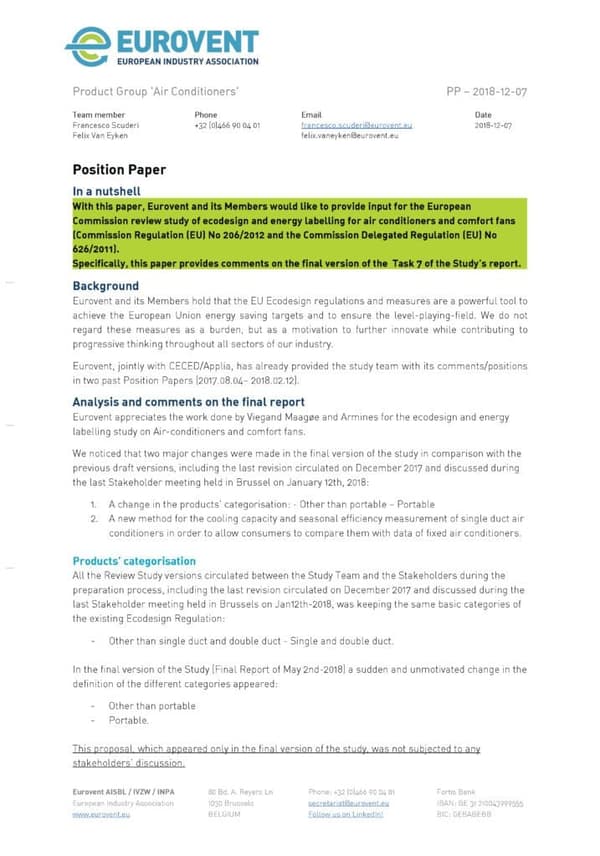 Comments on final version Reports Task 1-7 Review Study AC and Comfort Fans