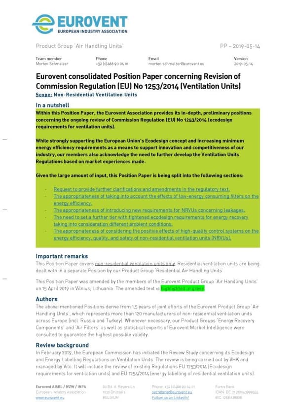 Eurovent Position Paper NRVU – Revision of EU VU Regulation – V2
