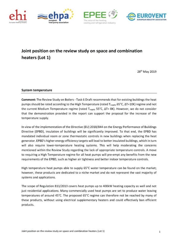 Joint Position Paper Lot 1 Ecodesign Energy Labelling System temperature and testing method