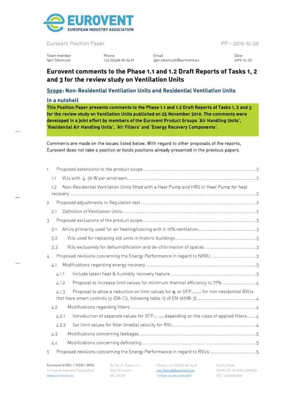 Eurovent comments to phase 1.1 and 1.2 Draft Reports Tasks 1-3 VU Regulation review