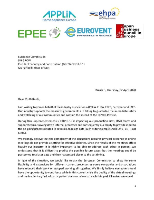 Joint Industry letter to DG GROW