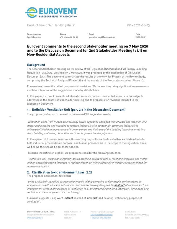Eurovent comments to 2nd SH – VU Regulation review – NRVU aspects