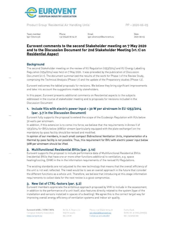 Eurovent comments to 2nd SH – VU Regulation review – RVU aspects